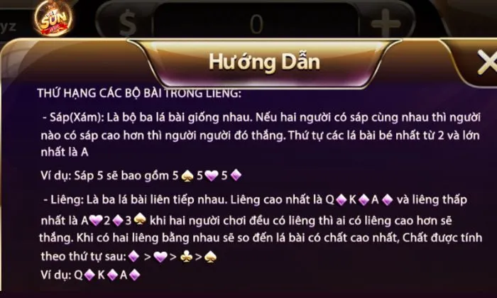 Tính điểm trong Liêng Sunwin